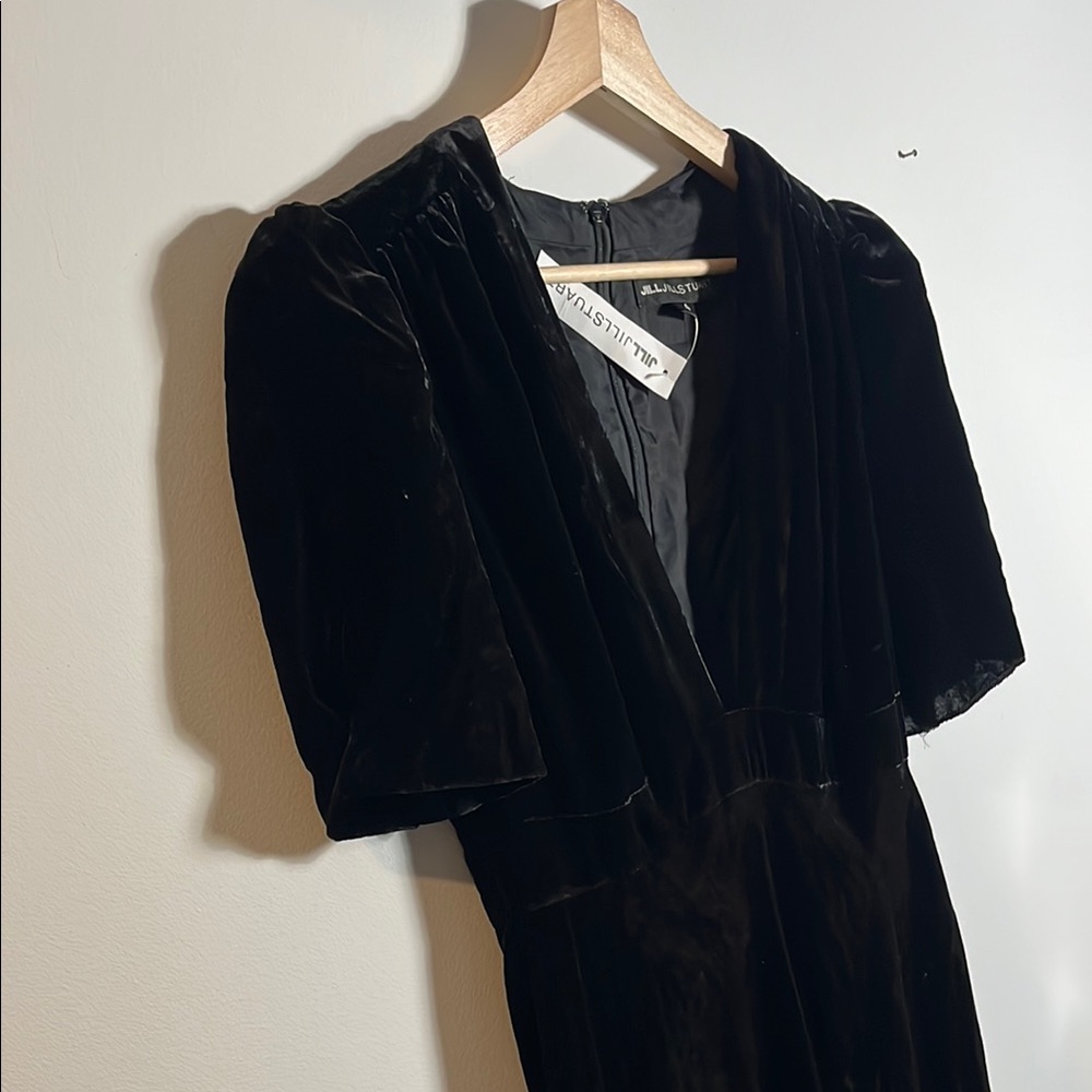 Jill Stuart Elegant Black Long Short Sleeve Velvet Dress - Picture 5 of 7
